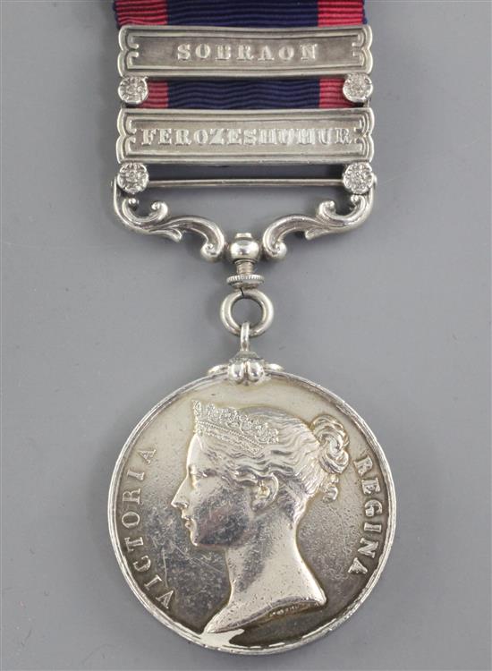 A Sutlej Medal, named to Lieut. & Adjt. H. A. Welman,